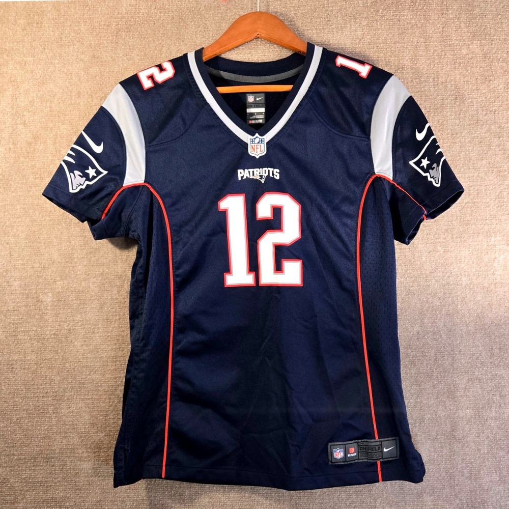 Nike New England Patriots Tom Brady 12 Jersey Women Large Navy Blue NFL On Field